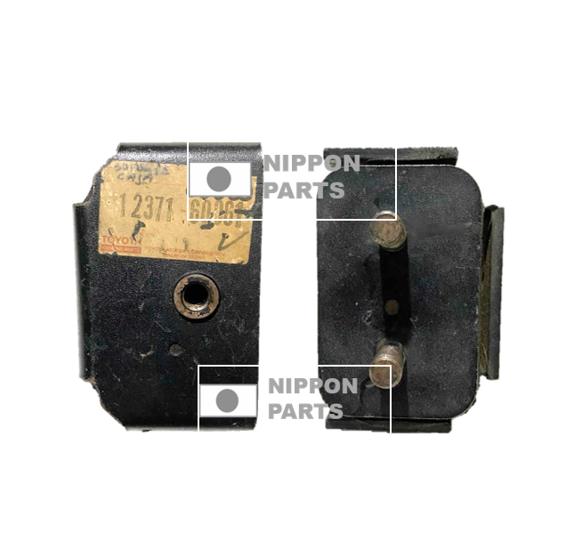 SOPORTE CAJA TOYOTA LAND CRUISER. ORIGINAL TOYOTA GENUINO JAPAN 12371-60061/60 // 12mm diámetro 62mm distancia 10mm 47mm alto 128mm largo 80mm ancho
