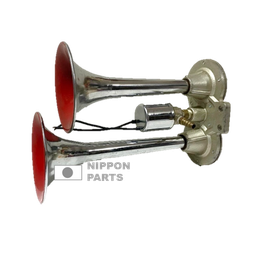 [39402] BOCINA 2 CORNETA NIQUELADA Y ROJA PARA TRUCK PARA TODO TIPO DE AUTOMOVILE. F:AIR HORN S/I